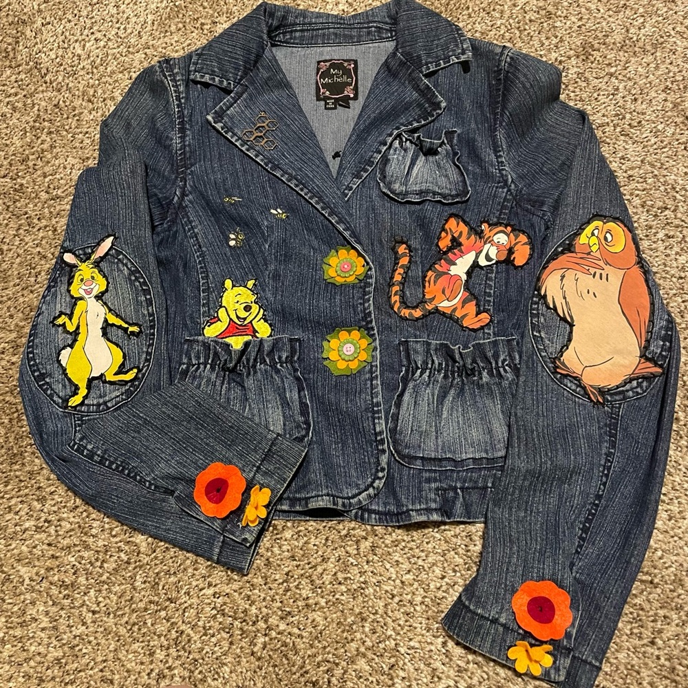 Disney Blue and Yellow Jean Jacket with Cartoon Embellishments